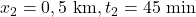 x_2 = 0,5\ \text{km}, t_2 = 45\ \text{min}